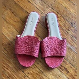 NAYLA Josefina Fishscale Leather Slip On Sandal Hibiscus Pink